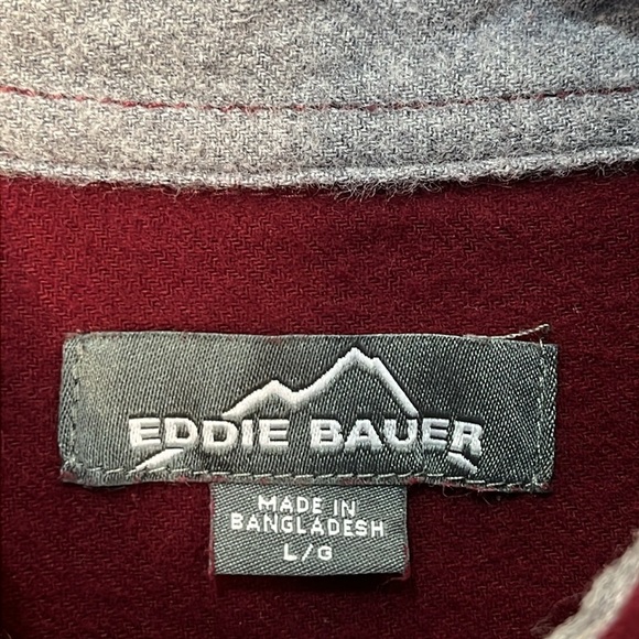 Eddie Bauer Cotton Flannel Men's Shirt Size L Maroon Red Long Sleeve Button Up - Picture 5 of 14